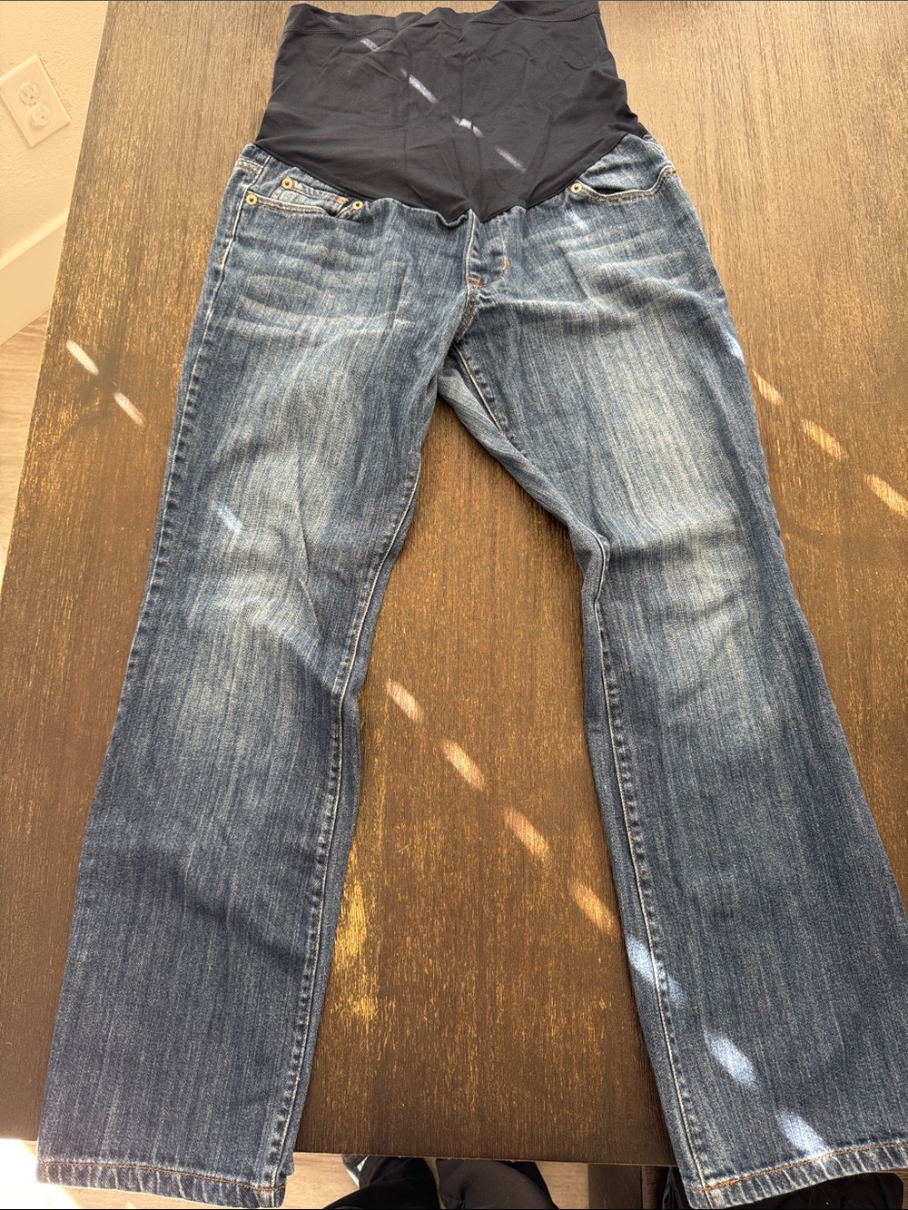 Liz Lange Blue Maternity Flare Jeans with Navy Panel